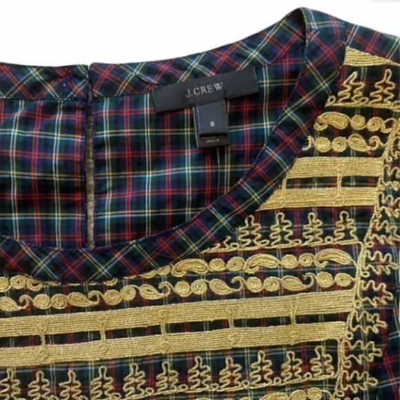 NWT JCREW $88 Embroidered peasant top in plaid - Picture 4 of 10